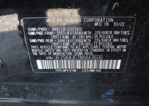 2022 Subaru Forester Sport from USA, damaged, VIN JF2SKAJC7NH443600